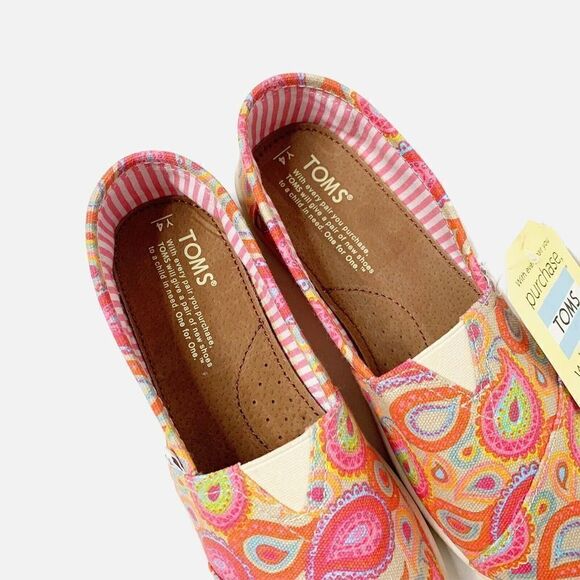 Toms Orange Paisley Print Slip On Flat Shoes Size Youth 4 EUR 36 Blue NEW - Picture 3 of 8